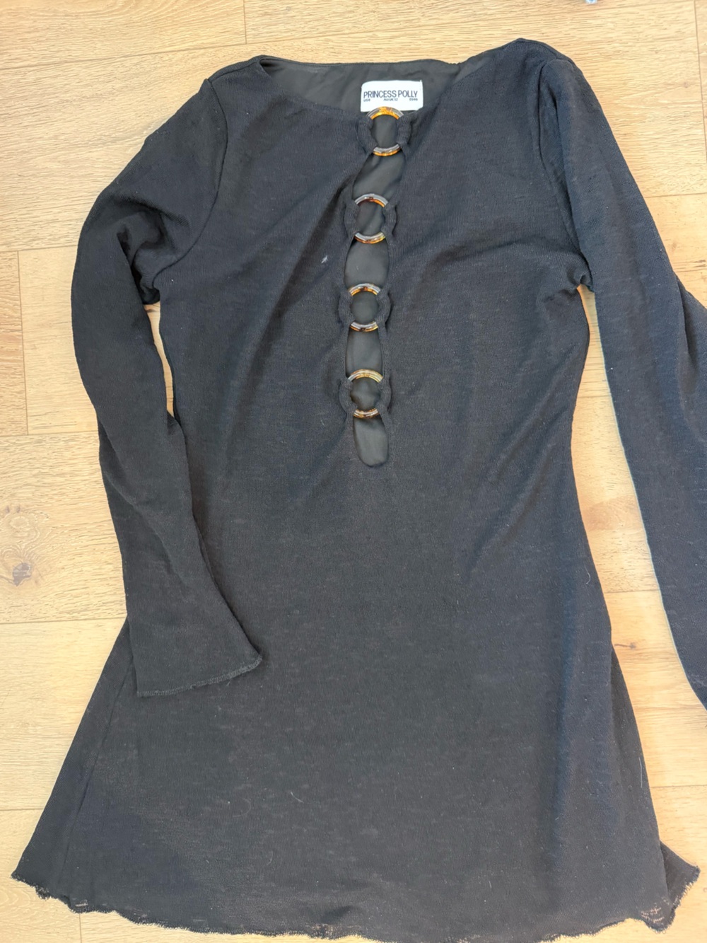 Princess Polly Black Long Sleeve Dress with Front Ring Accents
